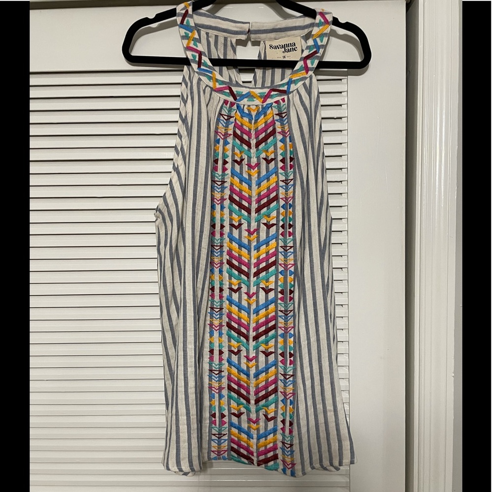 Savanna Jane embroidered tank, blue/white stripe
